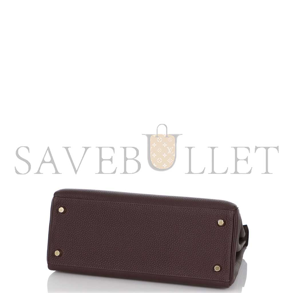 HERMÈS MASTER CHOCOLATE TOGO KELLY 28 RETOURNE GOLD HARDWARE (28*22*10cm) 